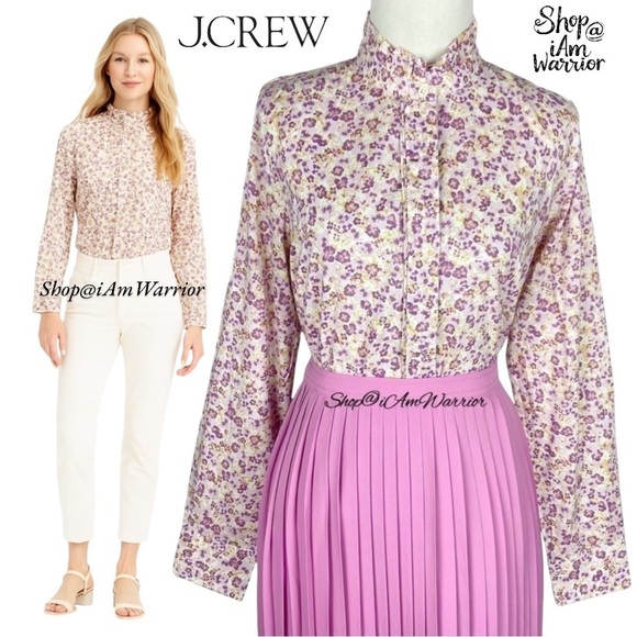J.Crew purple & marigold floral ruffle collar perfect shirt *shop@iamwarrior